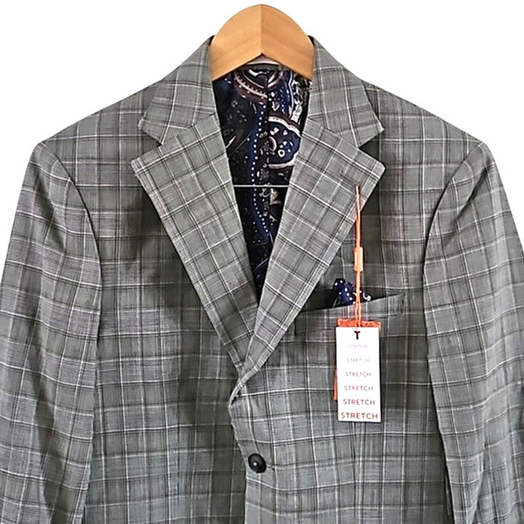 Tallia Verdello Slim-Fit Wool Blend Suit Jacket Cream/Brown Sz-38 Reg - Picture 7 of 9